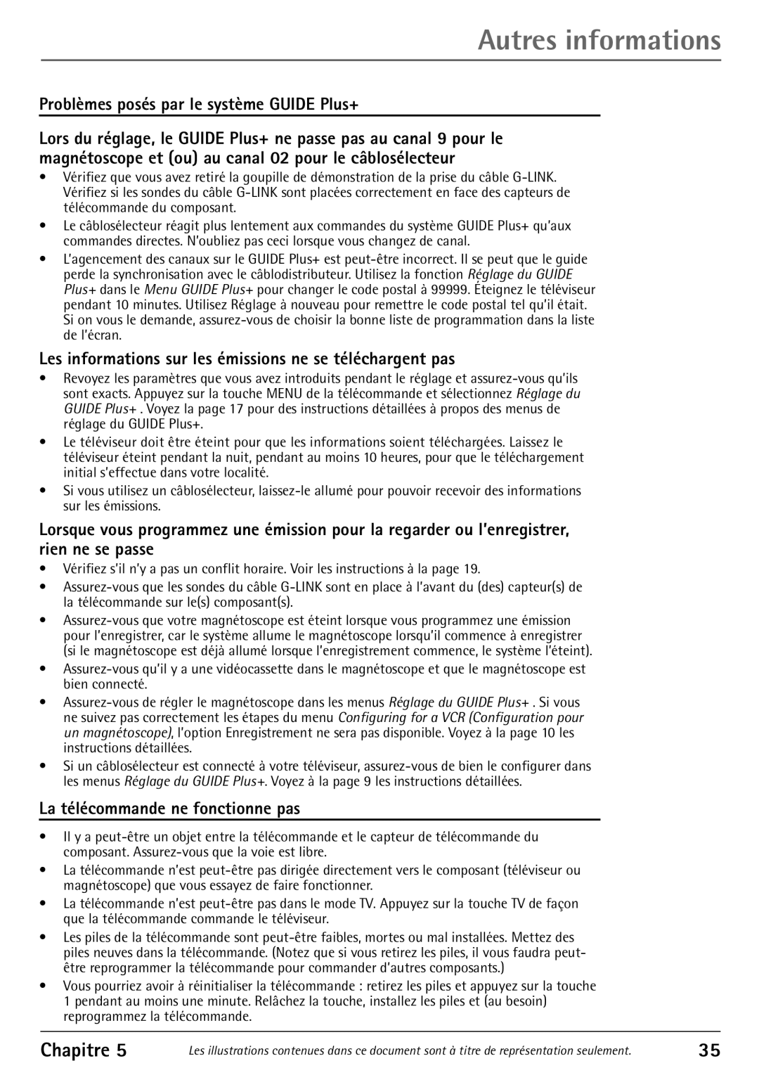 RCA 32F530T manual Problèmes posés par le système Guide Plus+, Les informations sur les émissions ne se téléchargent pas 