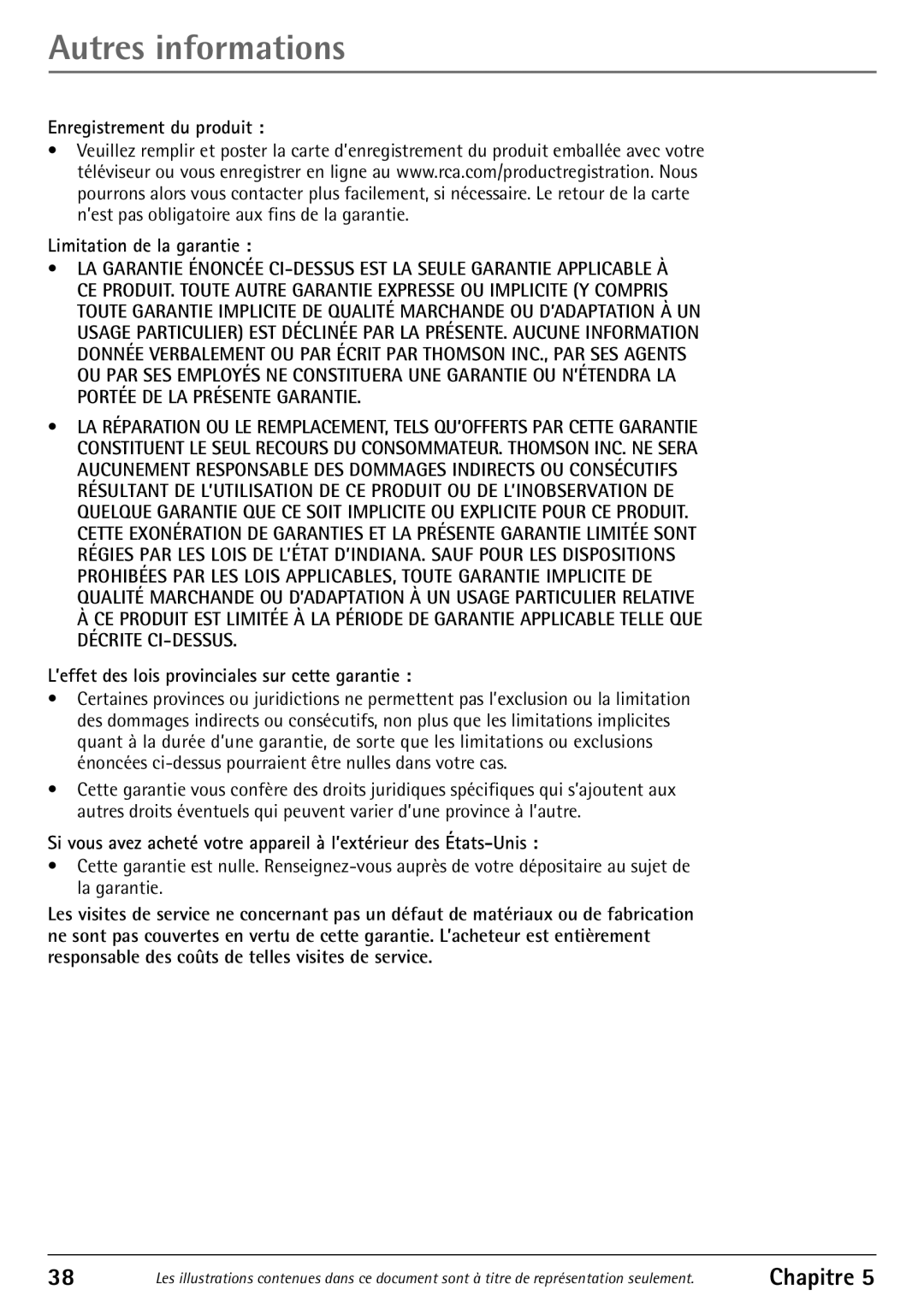 RCA 32F530T manual Enregistrement du produit Limitation de la garantie, ’effet des lois provinciales sur cette garantie 