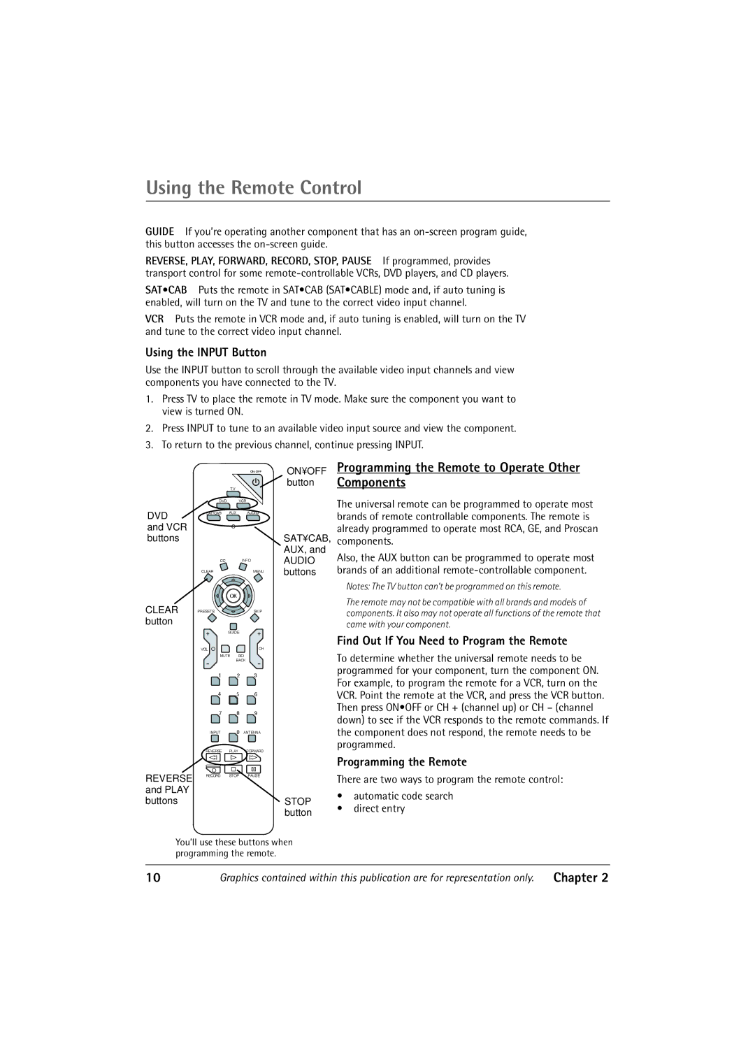 RCA 32F650T manual Using the Remote Control, Programming the Remote to Operate Other Components, Using the Input Button 