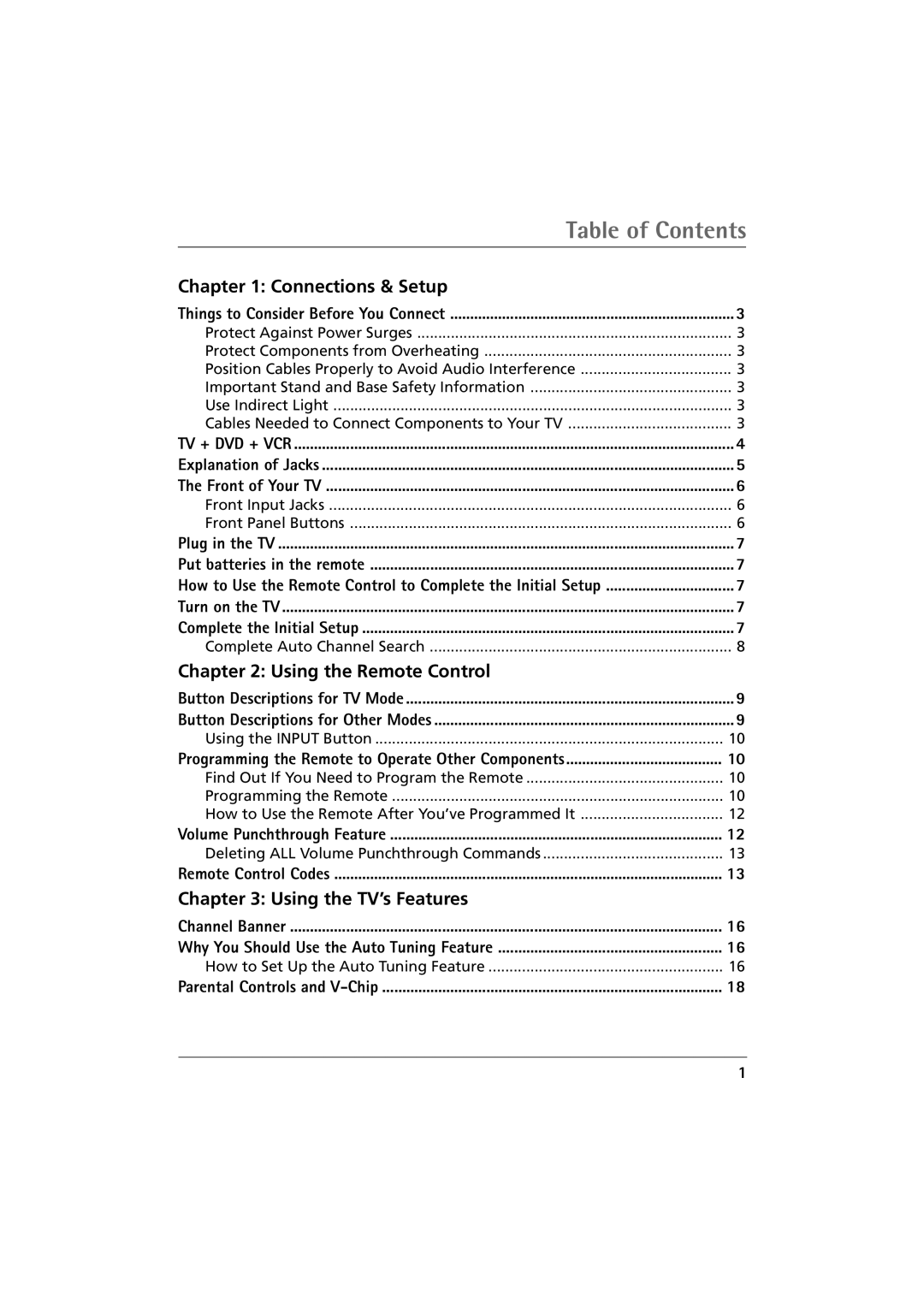 RCA 32F650T manual Table of Contents 