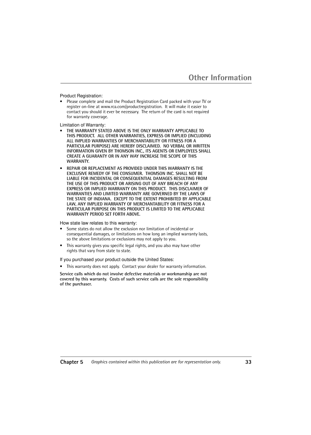 RCA 32F650T manual Product Registration Limitation of Warranty, How state law relates to this warranty 