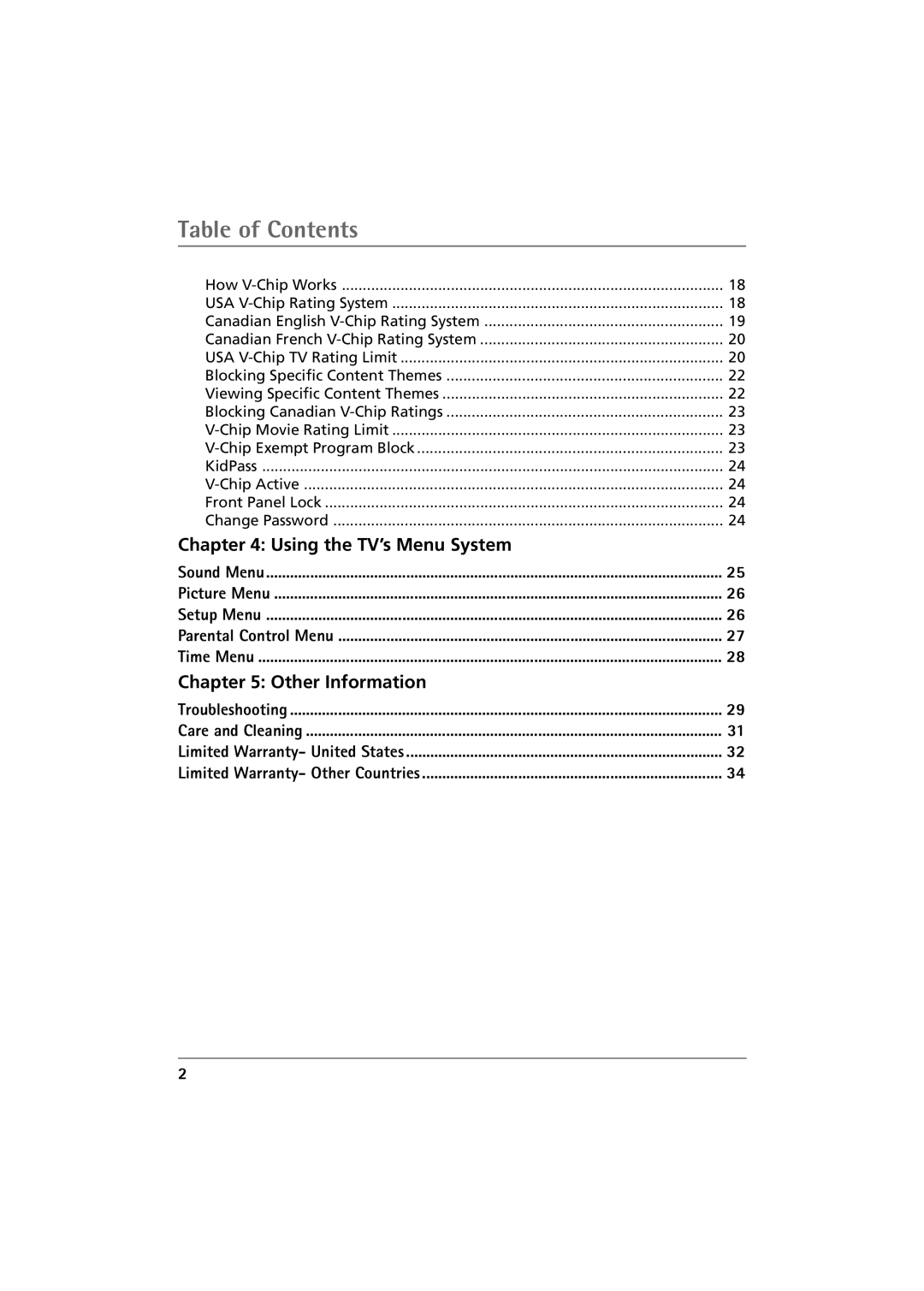 RCA 32F650T manual Table of Contents 