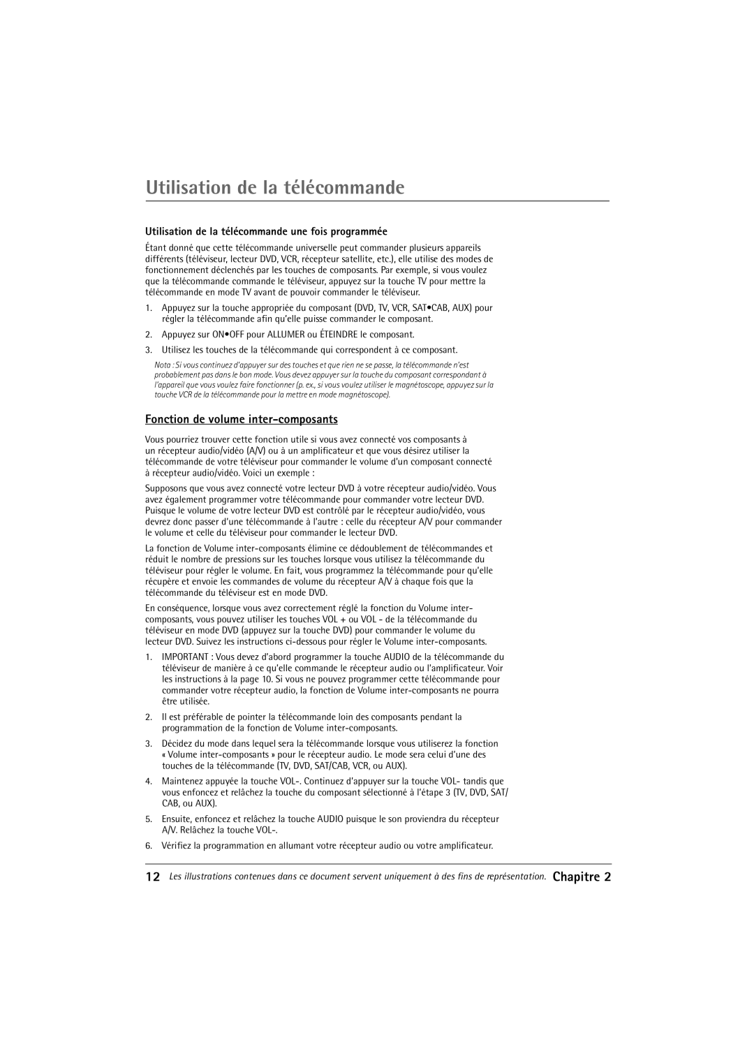 RCA 32F650T manual Fonction de volume inter-composants, Utilisation de la tŽlŽcommande une fois programmŽe 