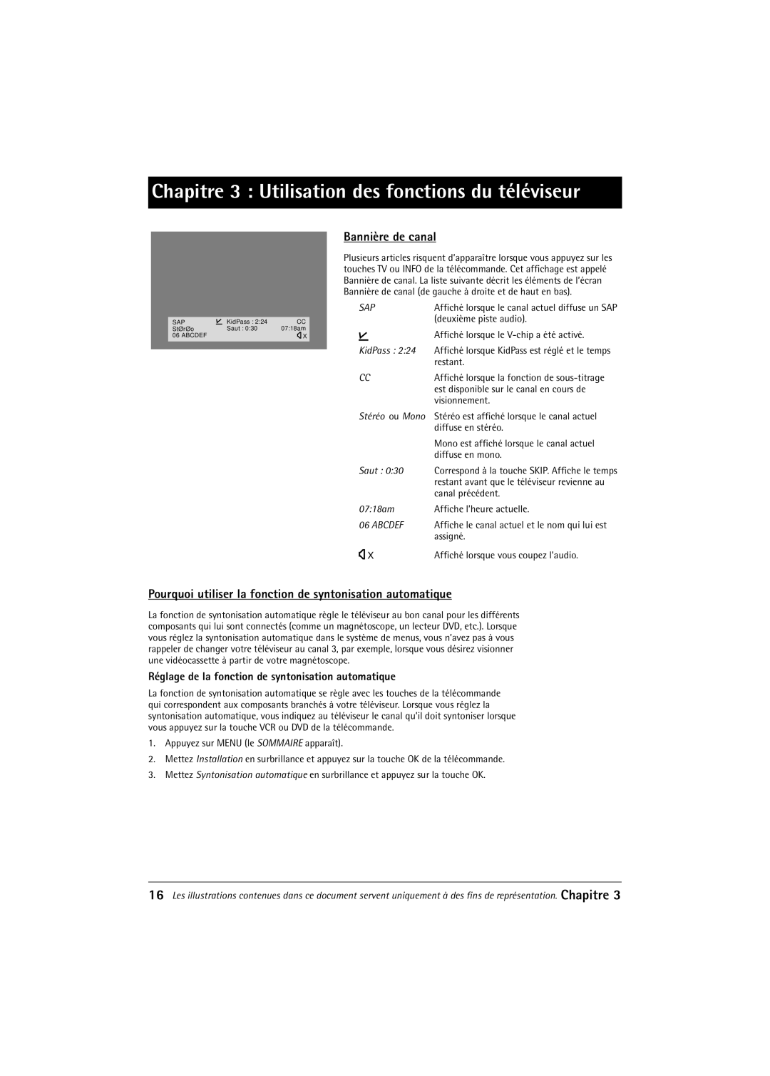 RCA 32F650T manual Bannire de canal, Pourquoi utiliser la fonction de syntonisation automatique 