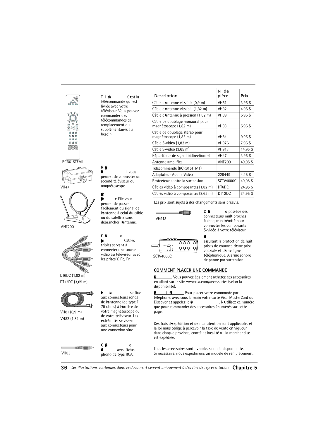 RCA 32F650T manual VH47 Antenne amplifiée ANT200, Les prix sont sujets à des changements sans préavis ANT200 