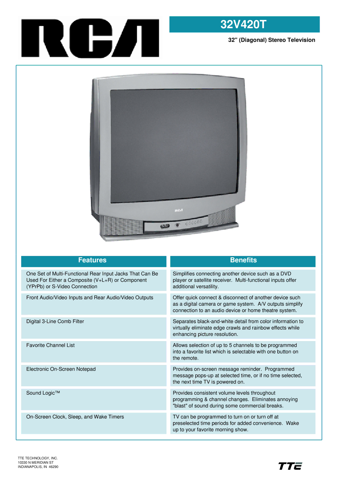 RCA 32V420T manual Features, Benefits 