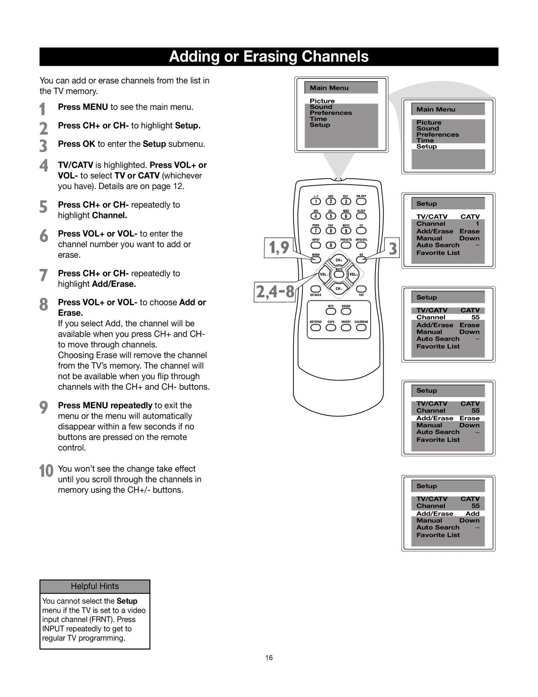 RCA 32v432T manual Adding or Erasing Channels 