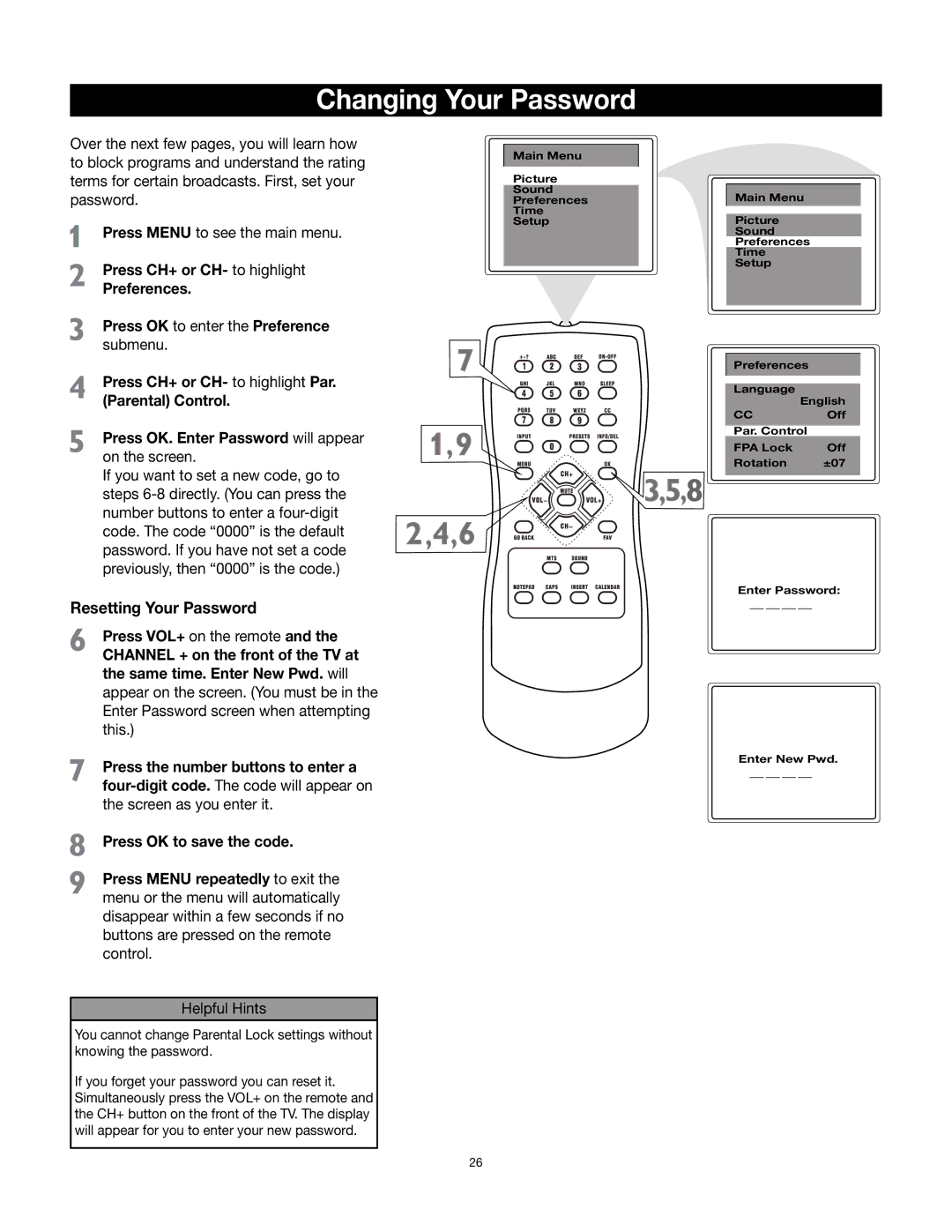 RCA 32v432T manual Changing Your Password, On the screen 