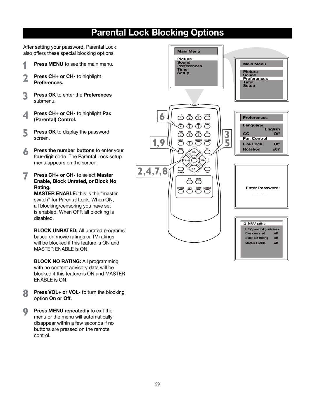 RCA 32v432T manual Parental Lock Blocking Options 