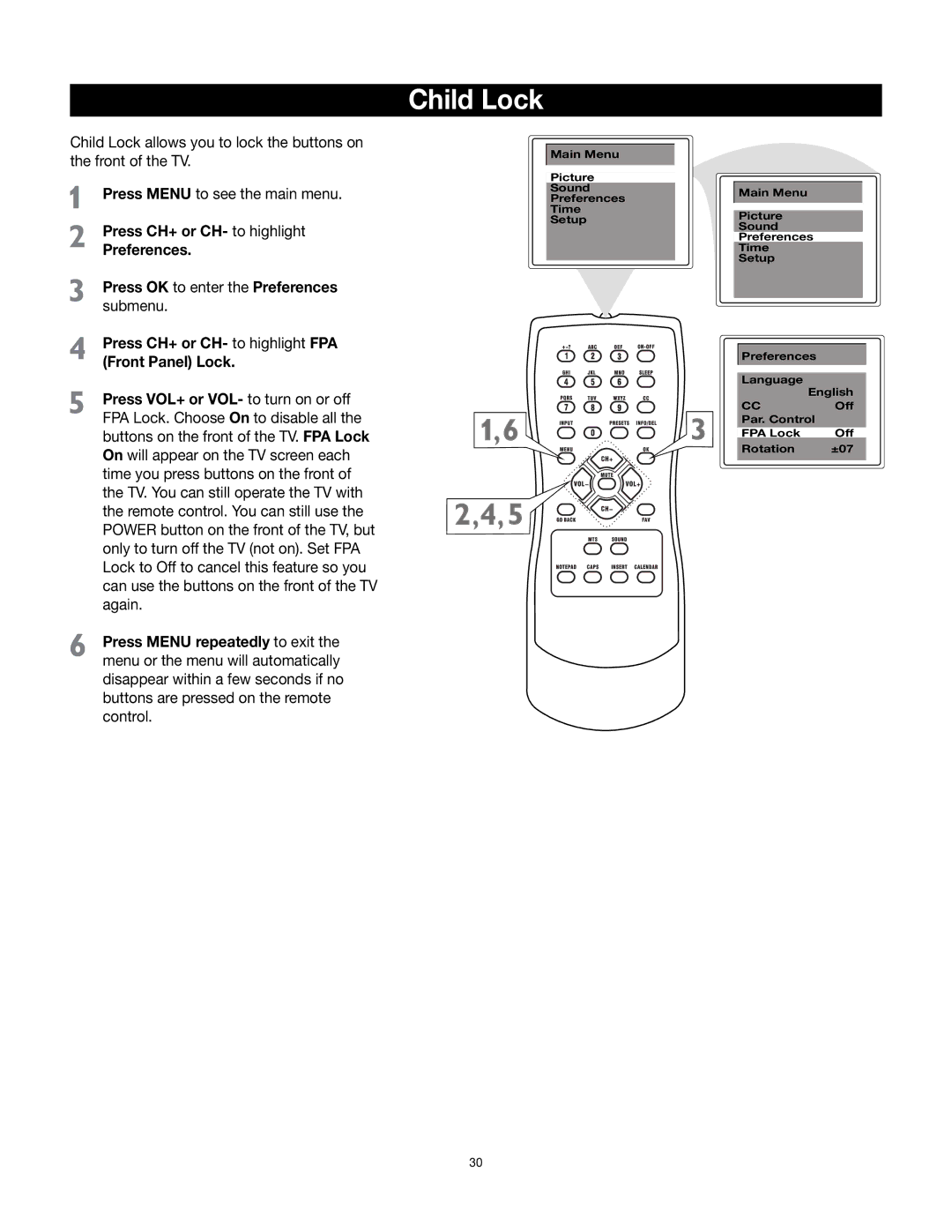 RCA 32v432T manual Child Lock 