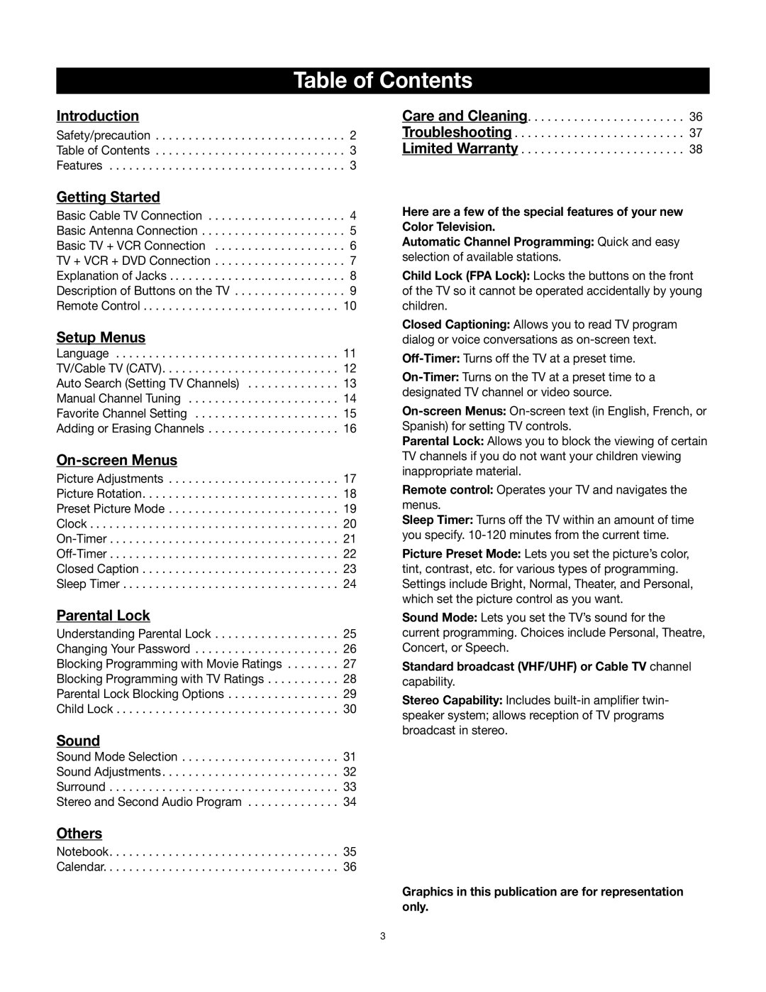 RCA 32v432T manual Table of Contents 