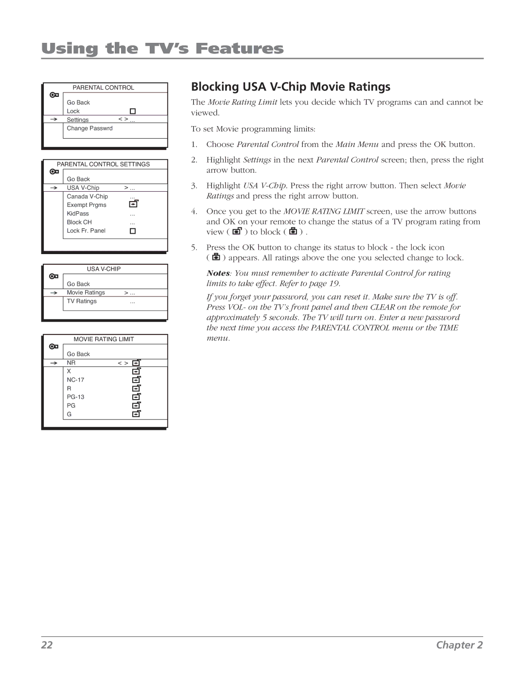 RCA 32V524T, 32v434t manual Blocking USA V-Chip Movie Ratings 