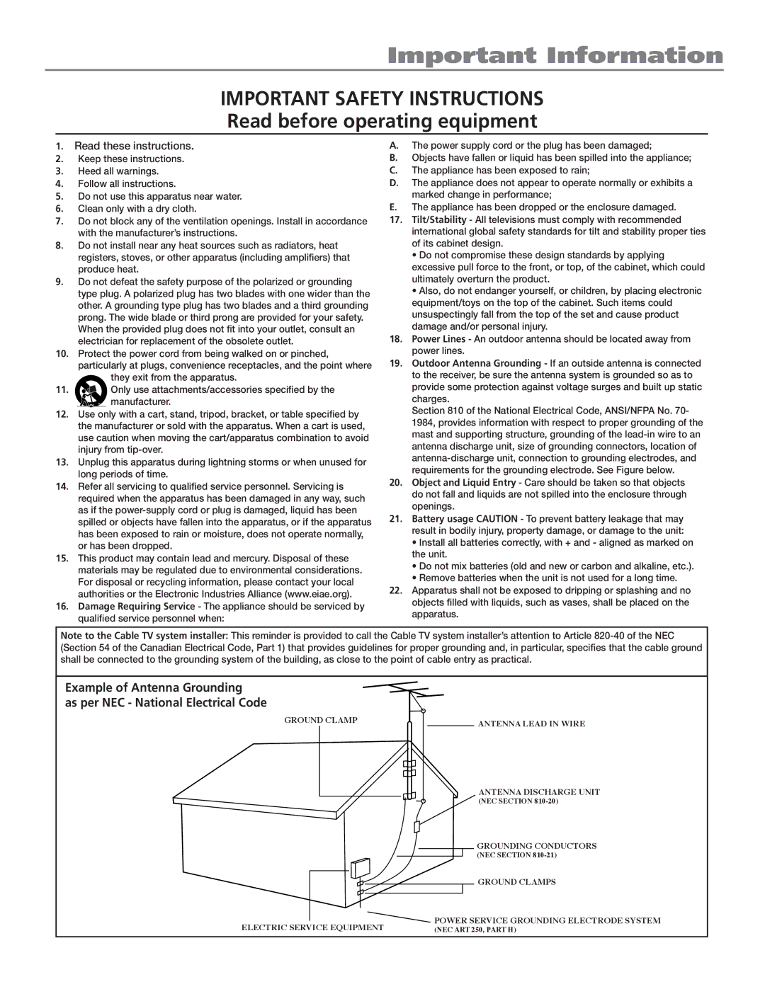 RCA 32v434t, 32V524T manual Important Safety Instructions 