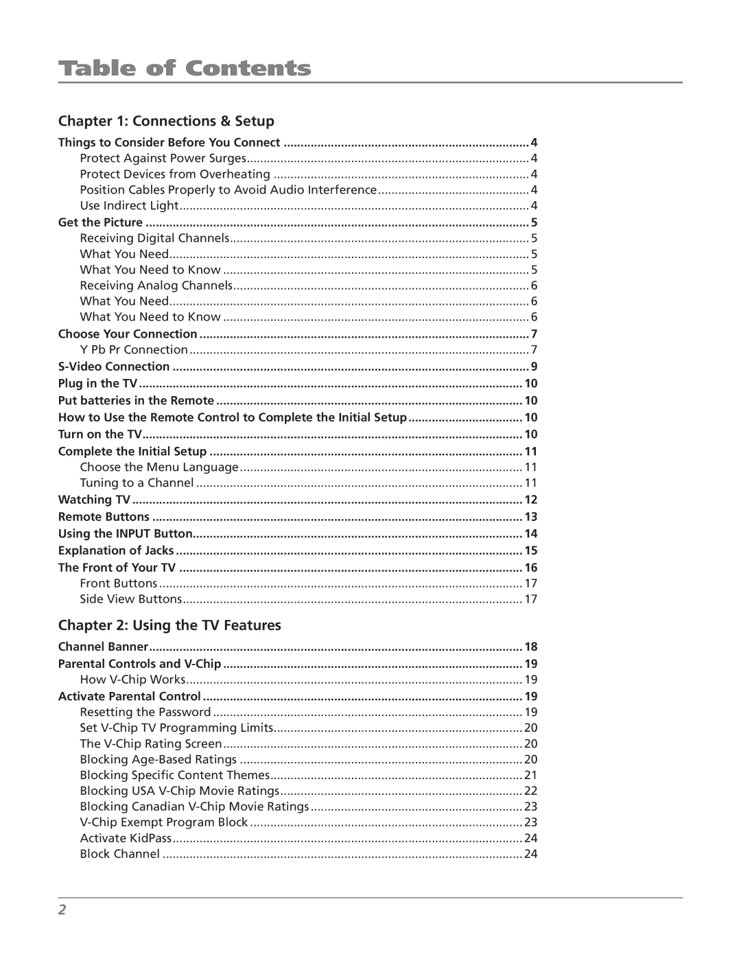 RCA 32V524T, 32v434t manual Table of Contents 