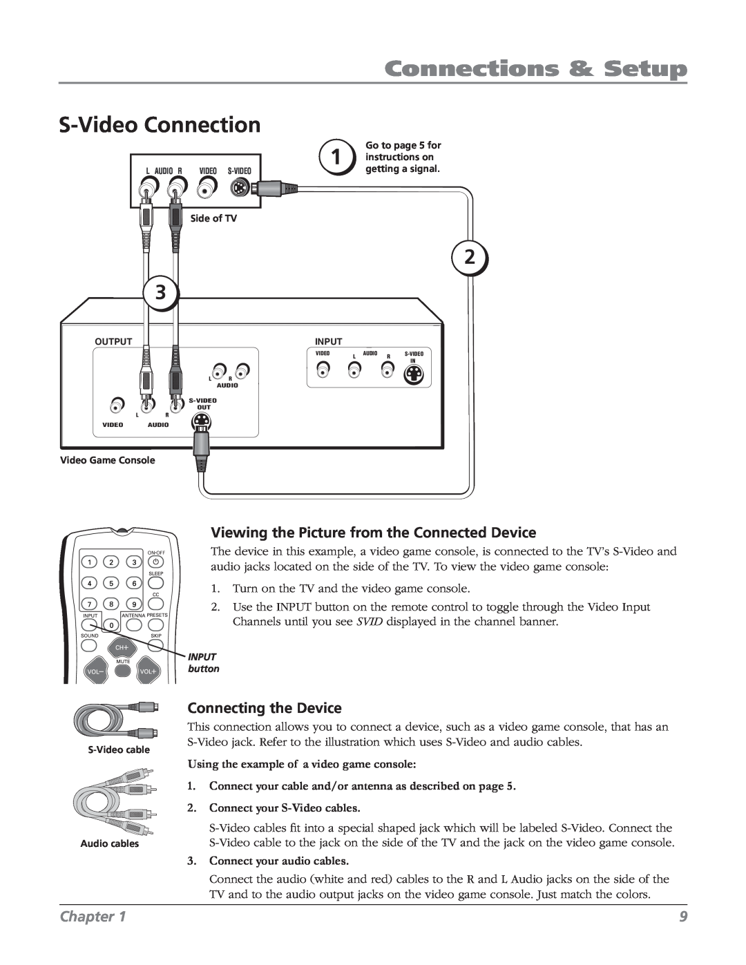 RCA 32v434t, 32V524T S-Video Connection, Using the example of a video game console, Connect your S-Video cables, Chapter 