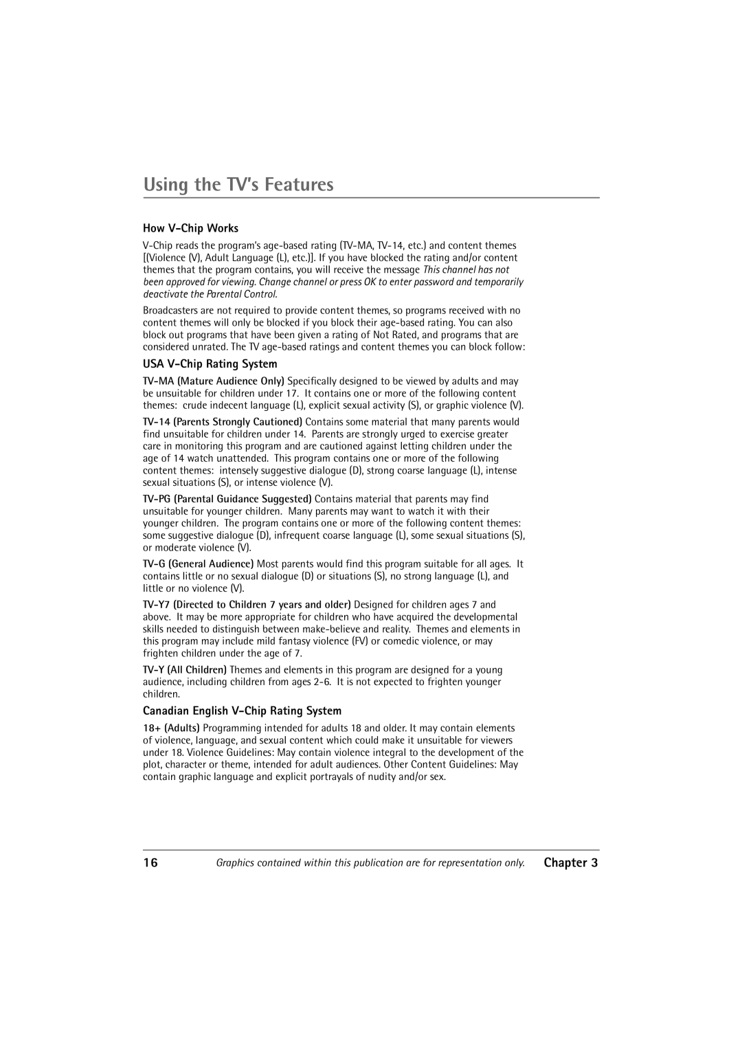 RCA 32V550T manual How V-Chip Works, USA V-Chip Rating System, Canadian English V-Chip Rating System 