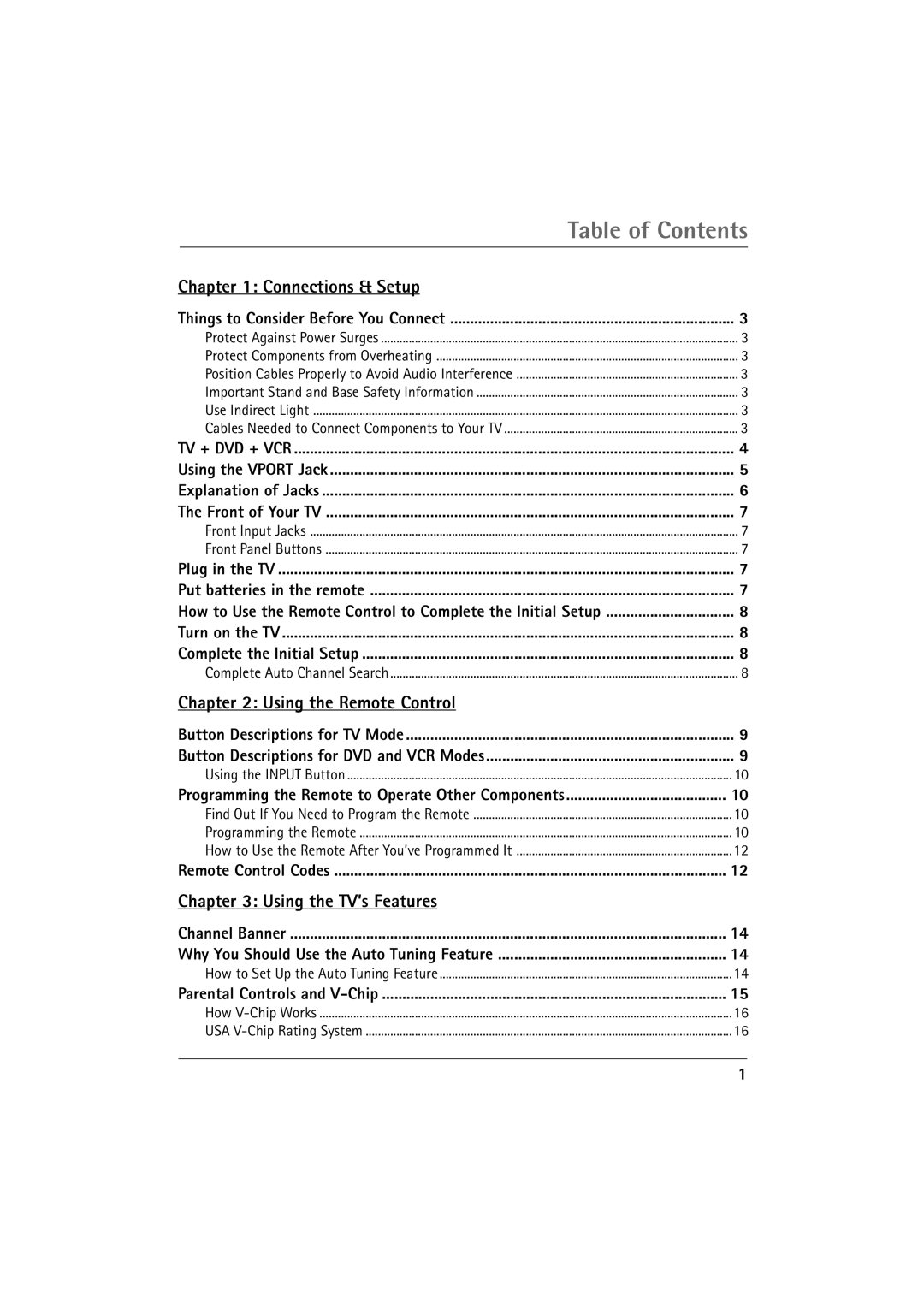 RCA 32V550T manual Table of Contents 