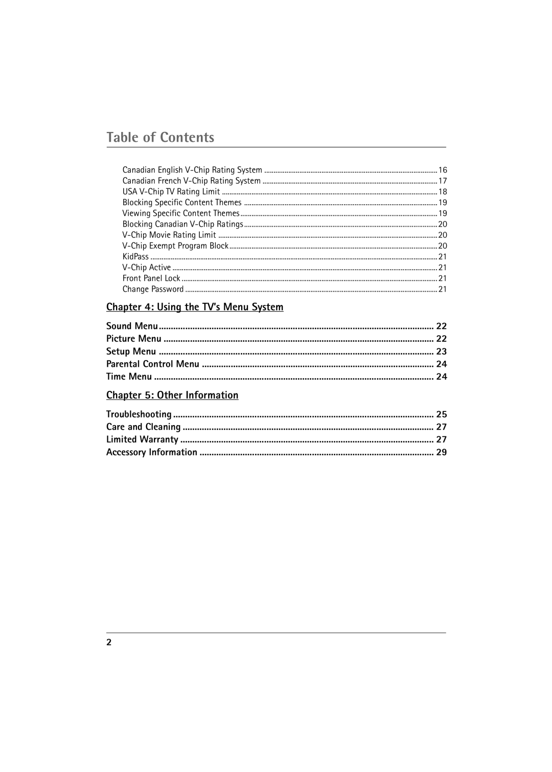 RCA 32V550T manual Table of Contents 