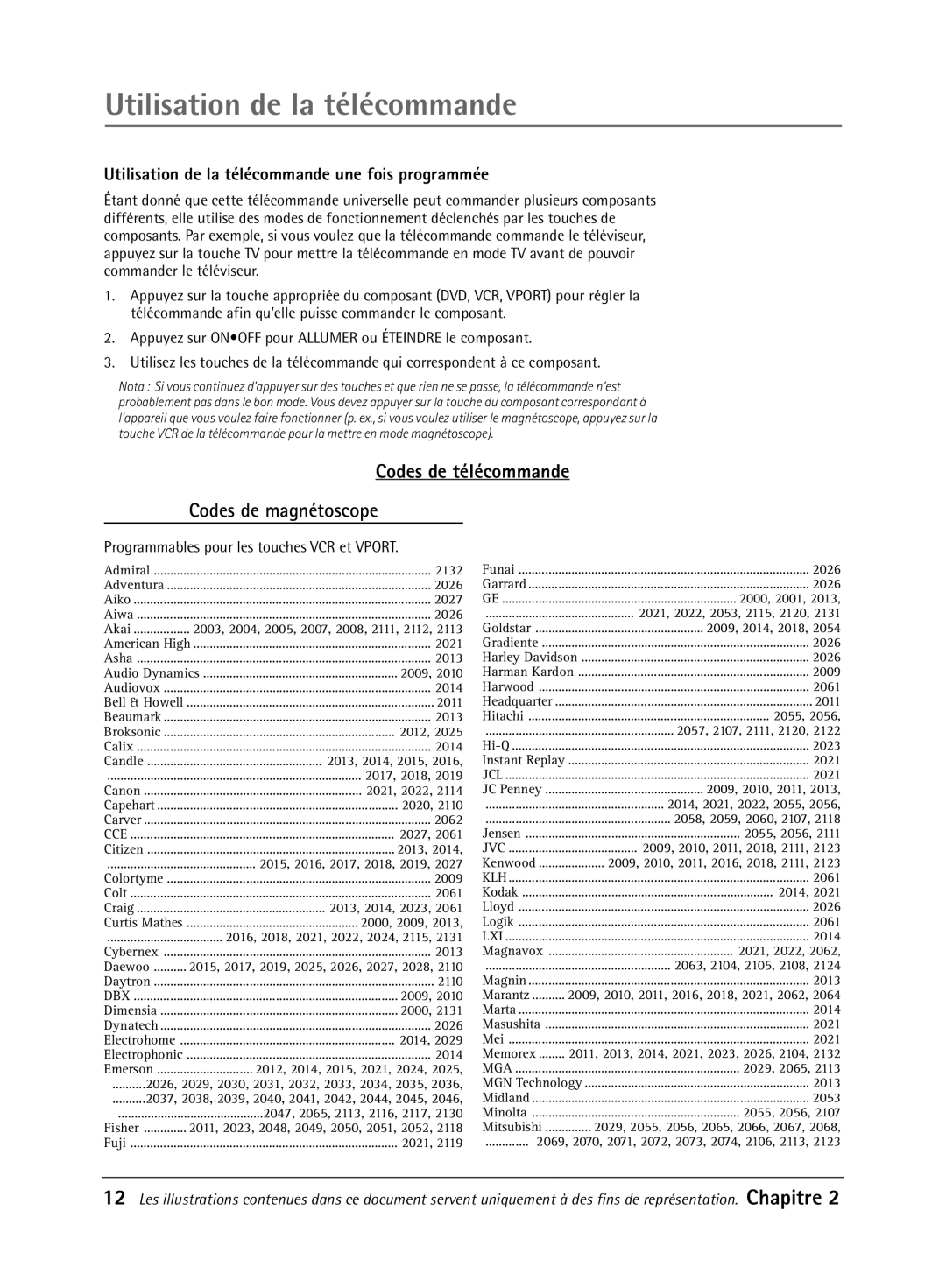 RCA 32V550T manual Codes de tŽlŽcommande, Utilisation de la tŽlŽcommande une fois programmŽe 