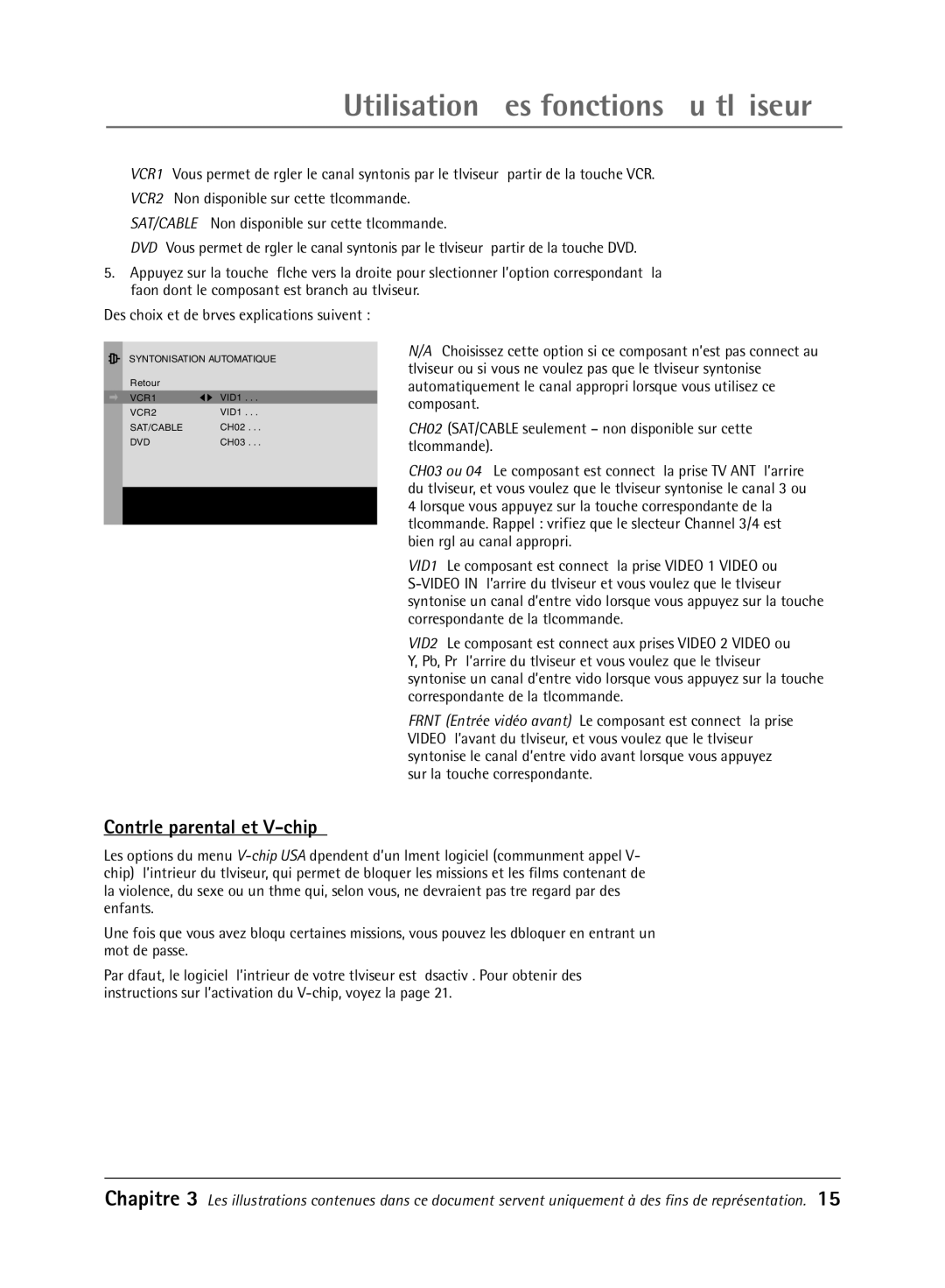 RCA 32V550T manual Utilisation des fonctions du tŽlŽviseur, Contrle parental et V-chip 