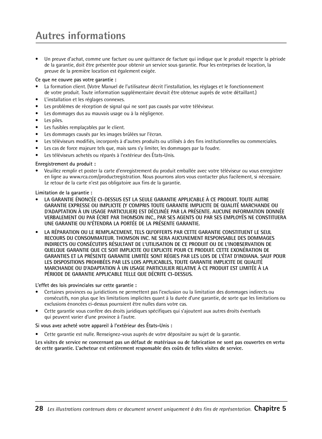 RCA 32V550T manual Ce que ne couvre pas votre garantie, Enregistrement du produit Limitation de la garantie 