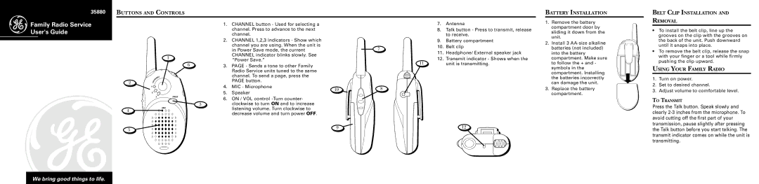 RCA 35880 manual Removal, Using Your Family Radio 