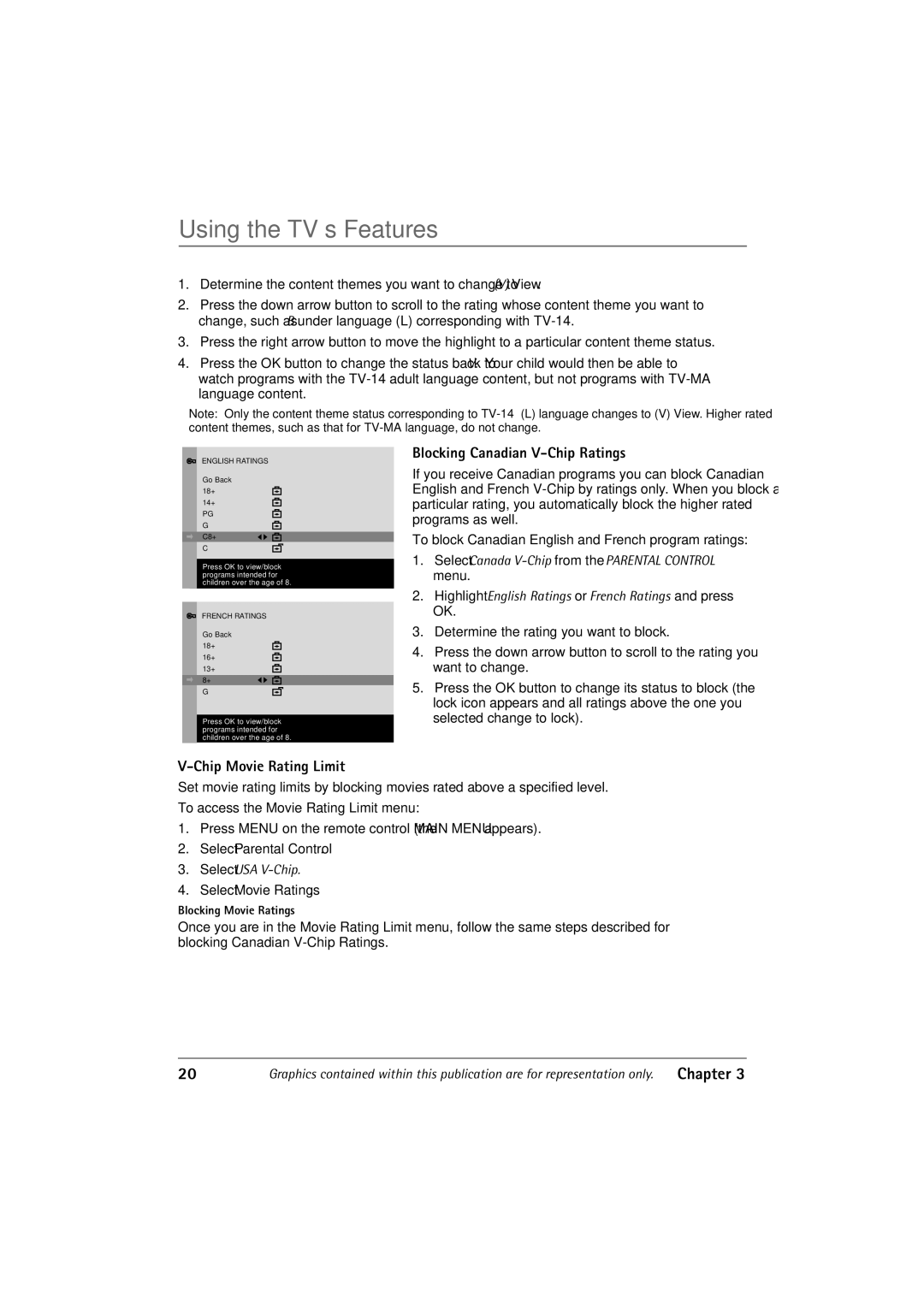 RCA 36V430T manual Blocking Canadian V-Chip Ratings, Chip Movie Rating Limit 