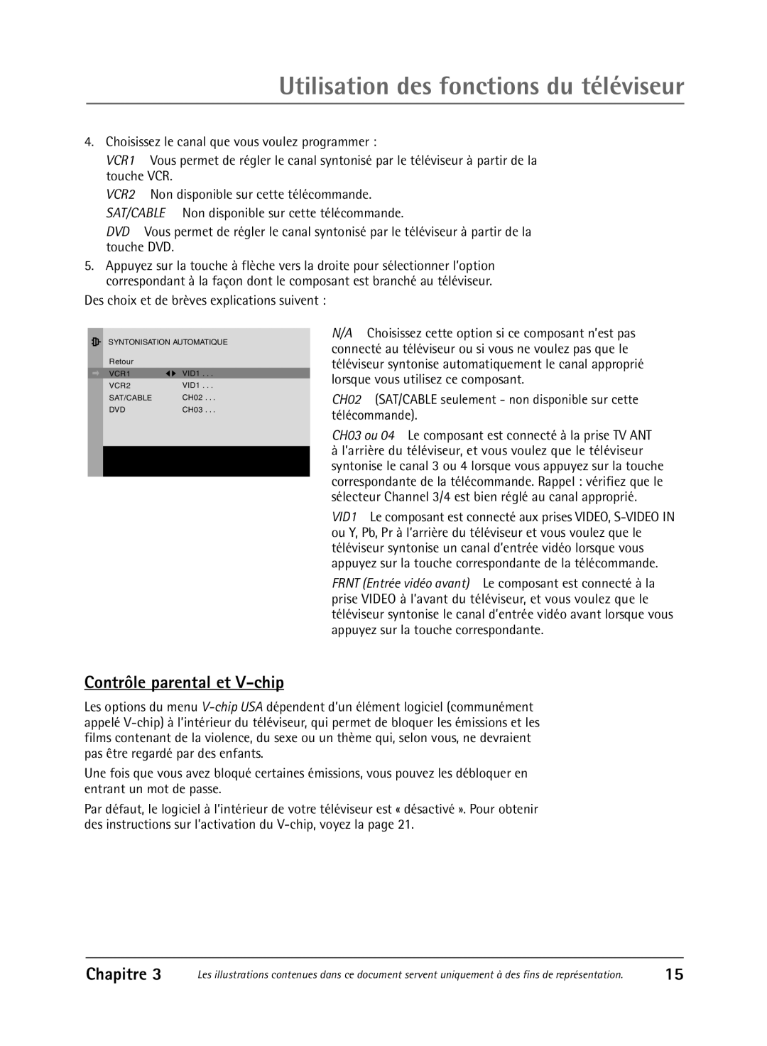 RCA 36V430T manual Utilisation des fonctions du téléviseur, Contrôle parental et V-chip 