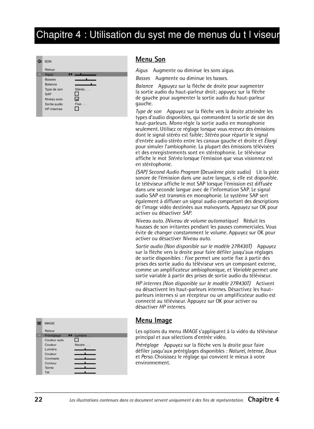 RCA 36V430T manual Menu Son, Menu Image 