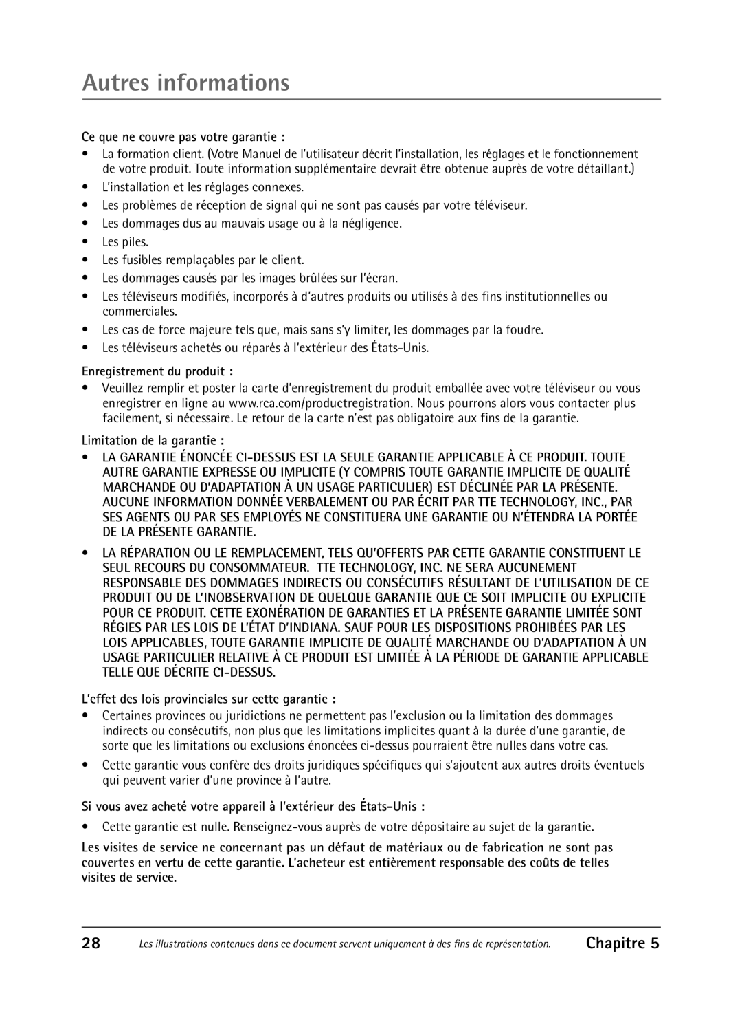 RCA 36V430T manual Ce que ne couvre pas votre garantie, Enregistrement du produit Limitation de la garantie 