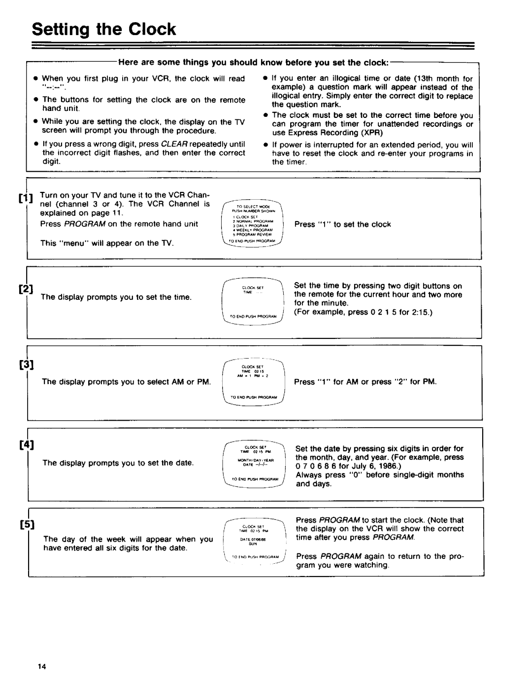 RCA 390 owner manual Setting the Clock 