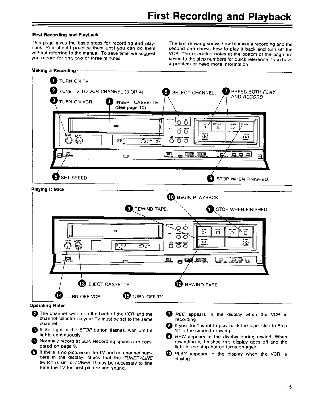 RCA 390 owner manual First Recording and Playback, Making a Recording, Playing It Back 