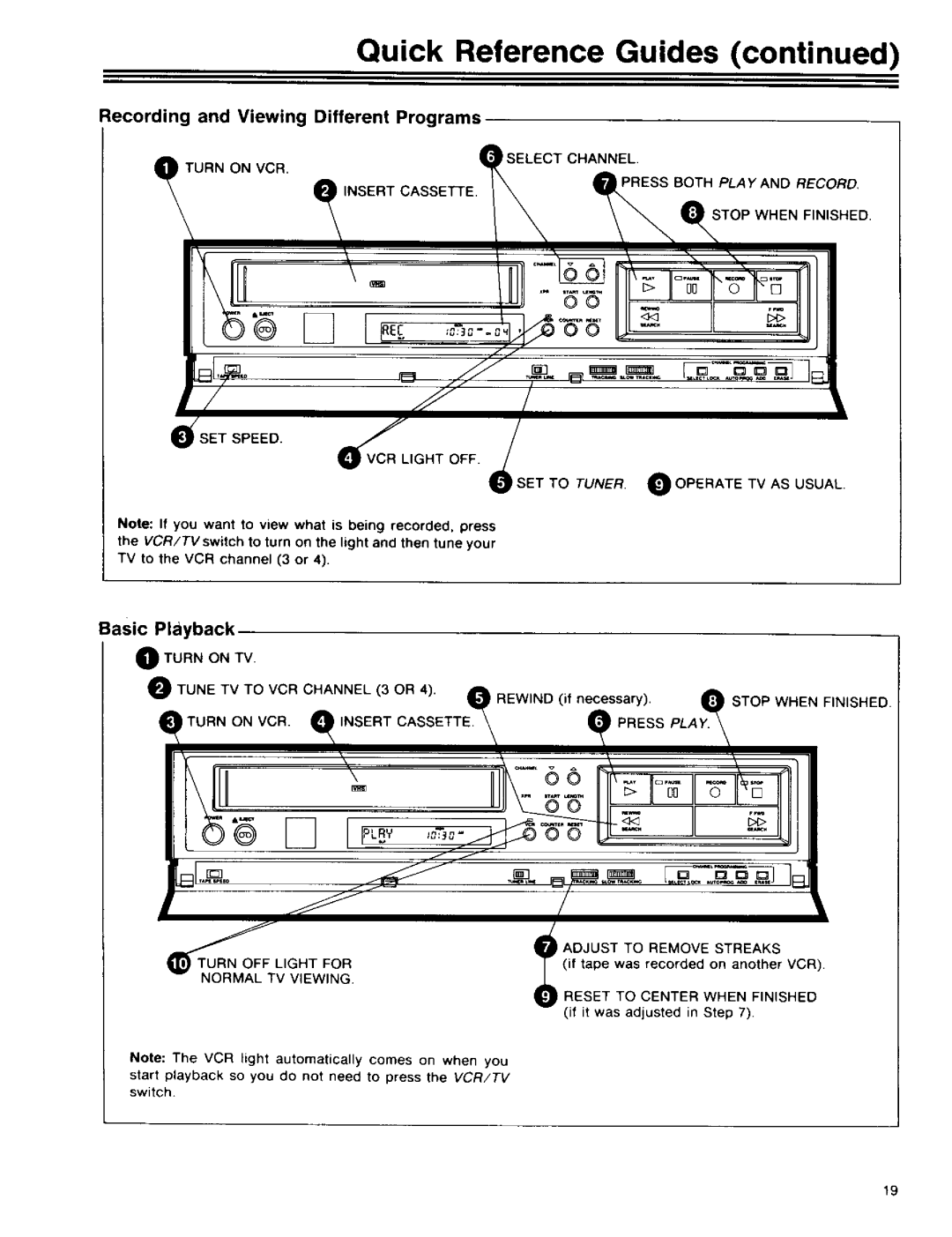 RCA 390 owner manual Quick Reference Guides, Recording and Viewing Different Programs, Basic Playback 