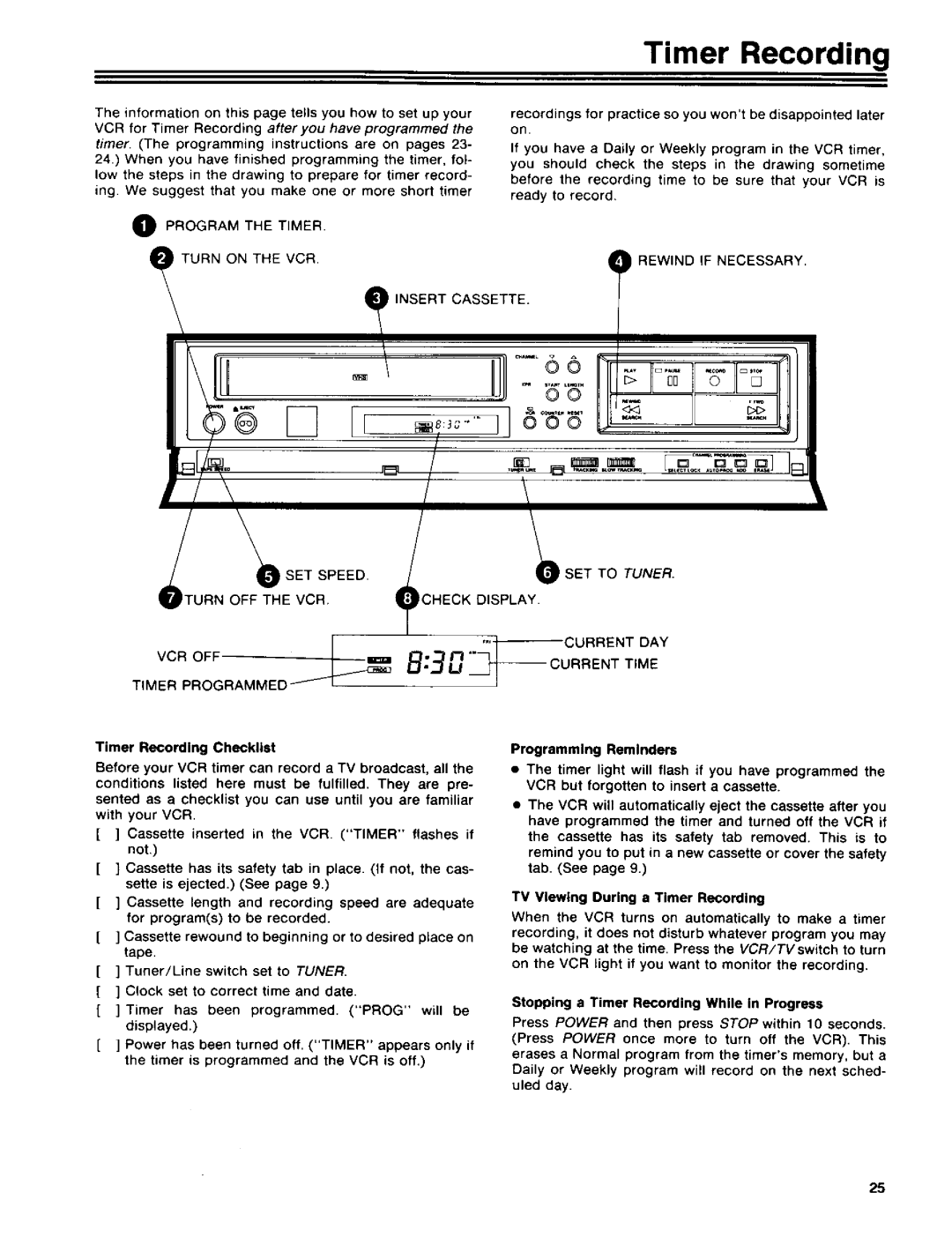 RCA 390 owner manual Rewind if Necessary, Timer Recording Checklist 