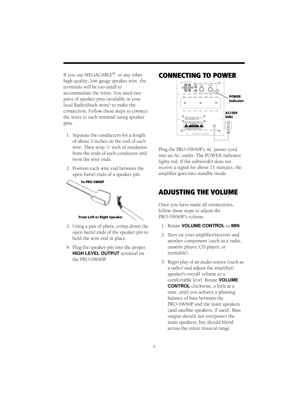 RCA 40-5023 manual Connecting to Power, Adjusting the Volume 