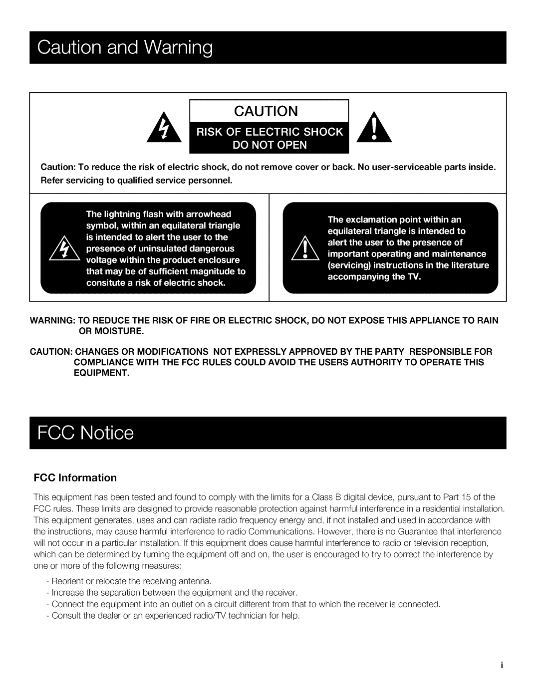 RCA 40LA45RQ manual FCC Information 