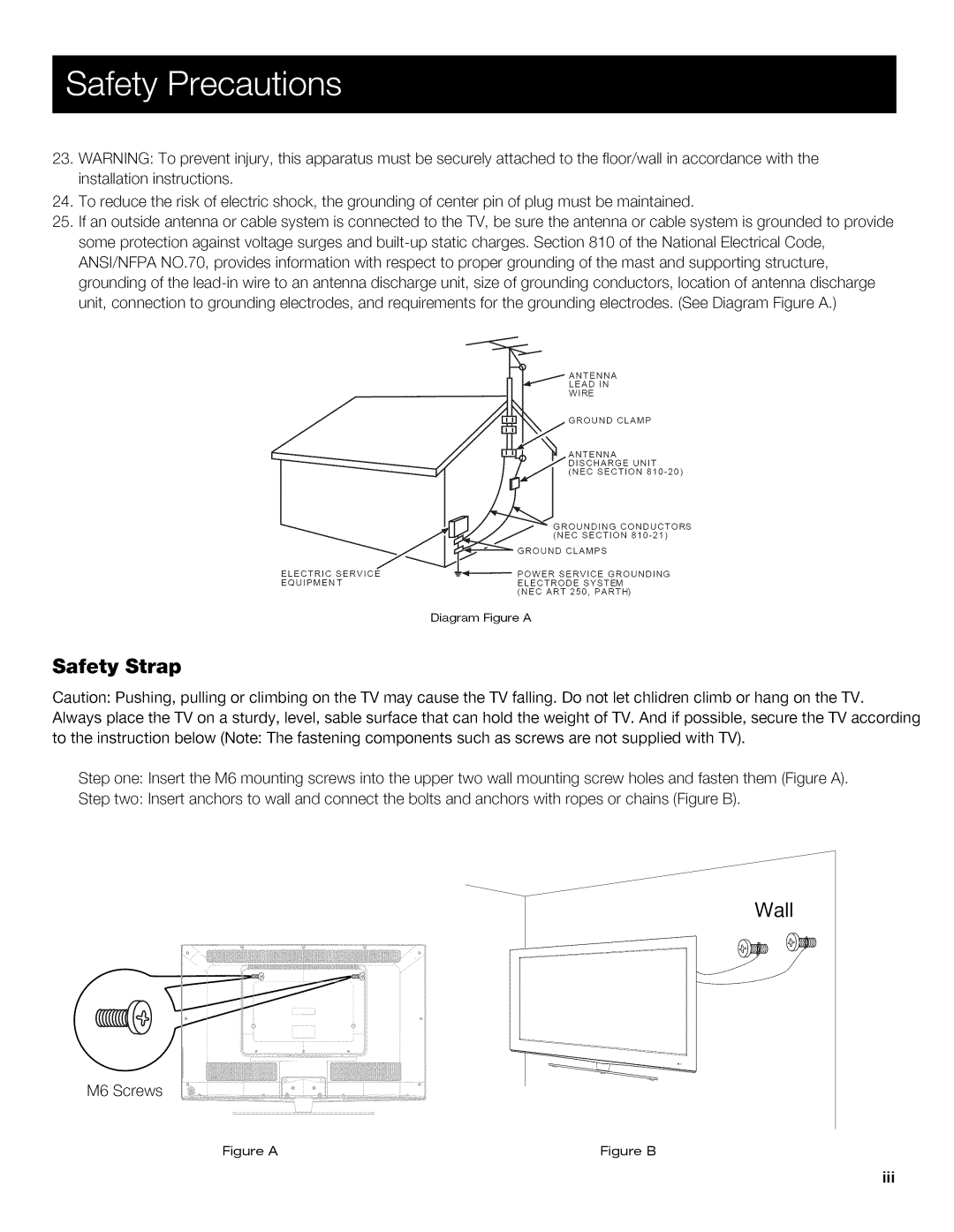 RCA 40LA45RQ manual Safety Strap, M6 Screws 