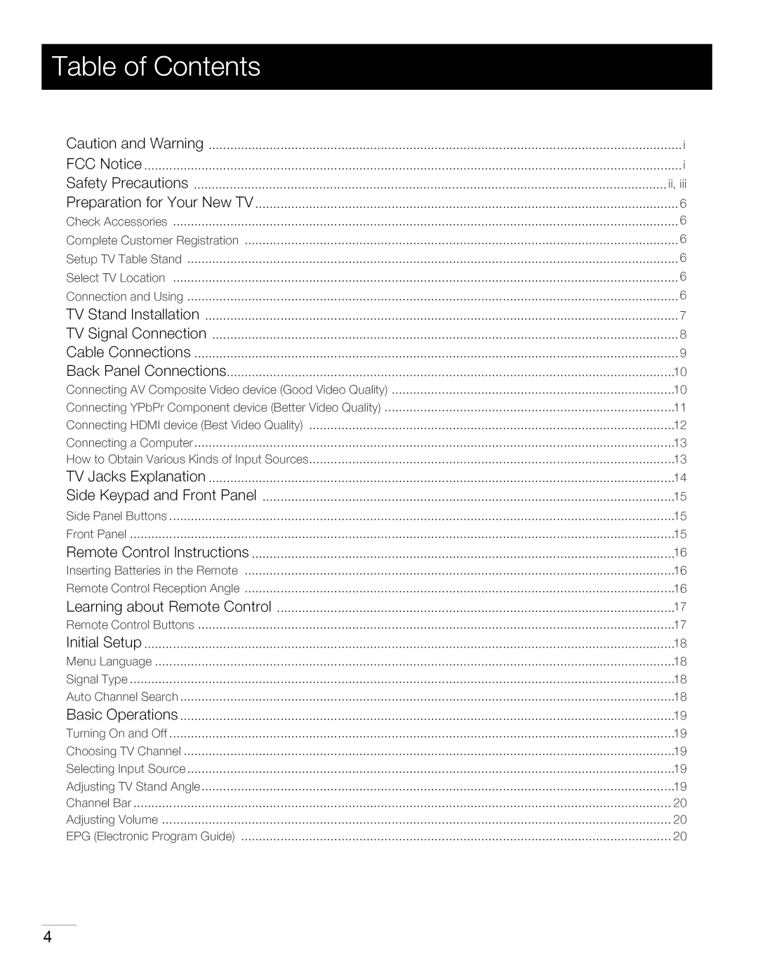 RCA 40LA45RQ manual For Your New TV Check Accessories Complete, Installation, Connections, Explanation 