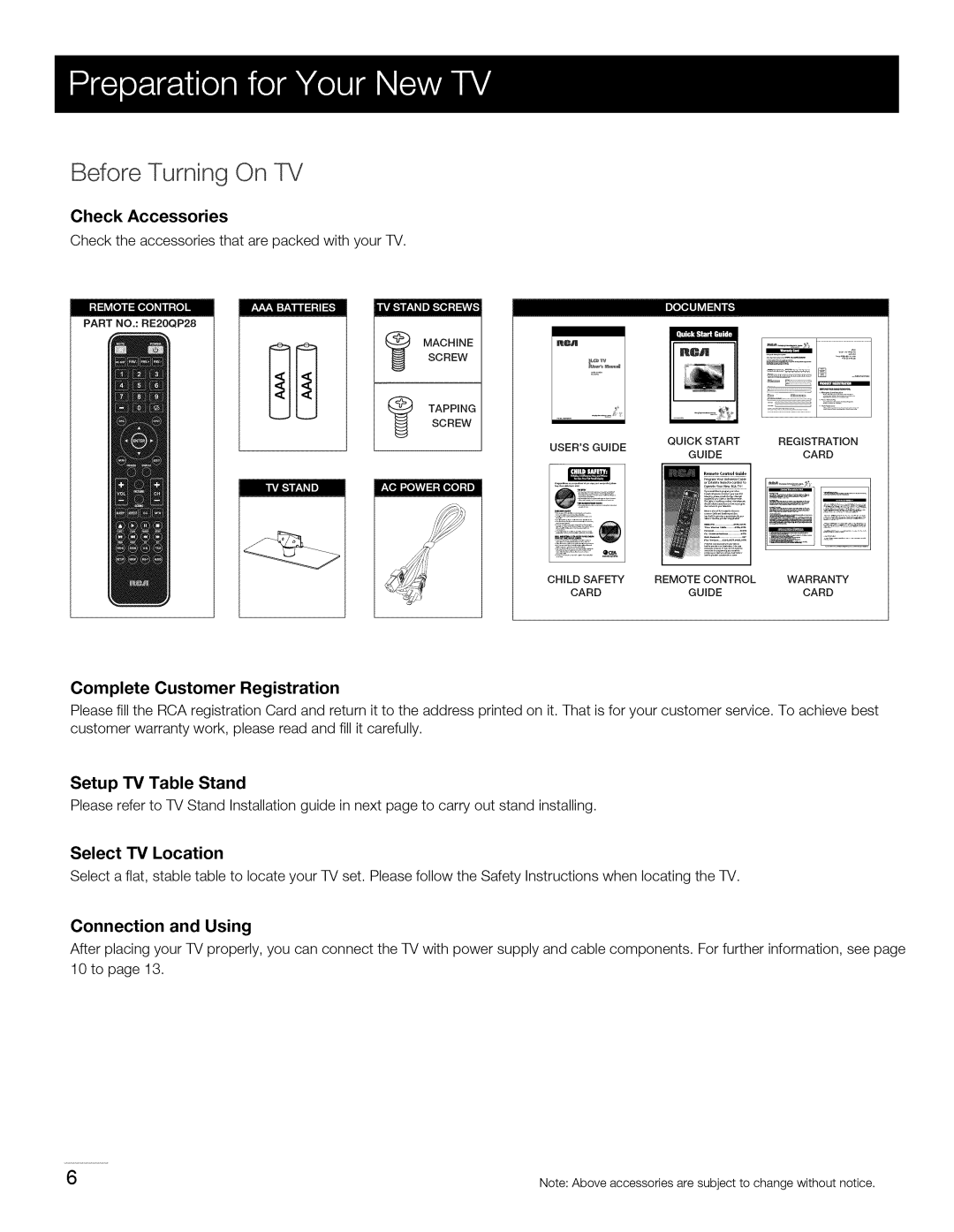 RCA 40LA45RQ manual Before Turning On TV, Complete Customer Registration 