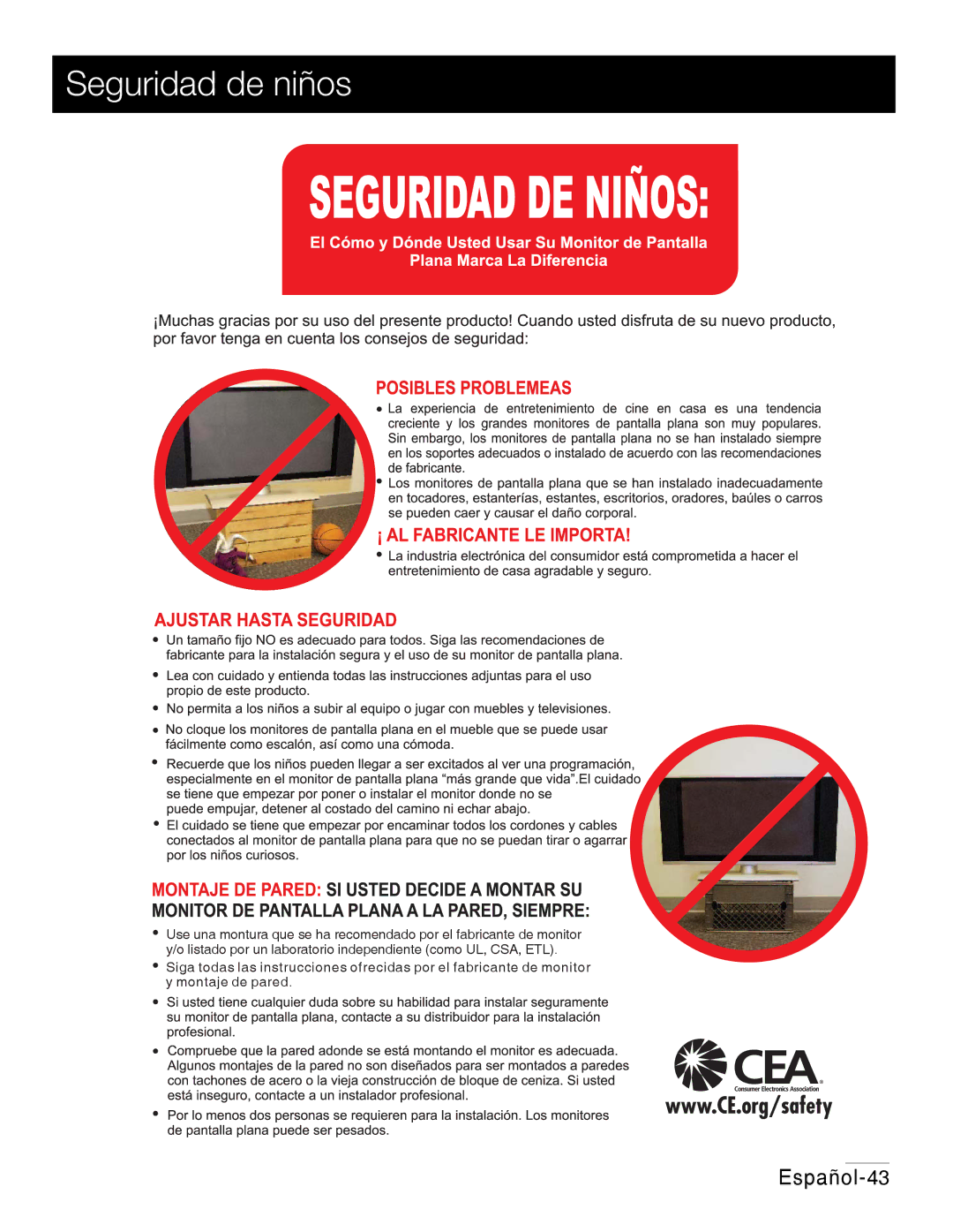 RCA 42PA30RQ user manual Seguridad de niños 