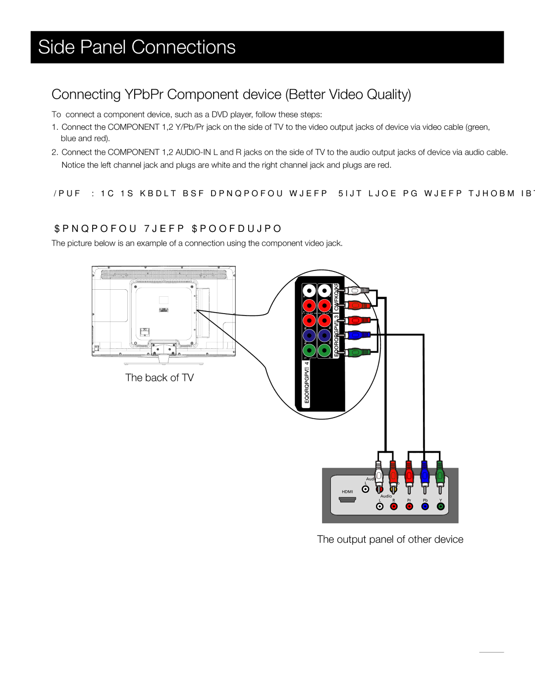 RCA 46LA45RQ manual Connecting YPbPr Component device Better Video Quality, Component Video Connection 