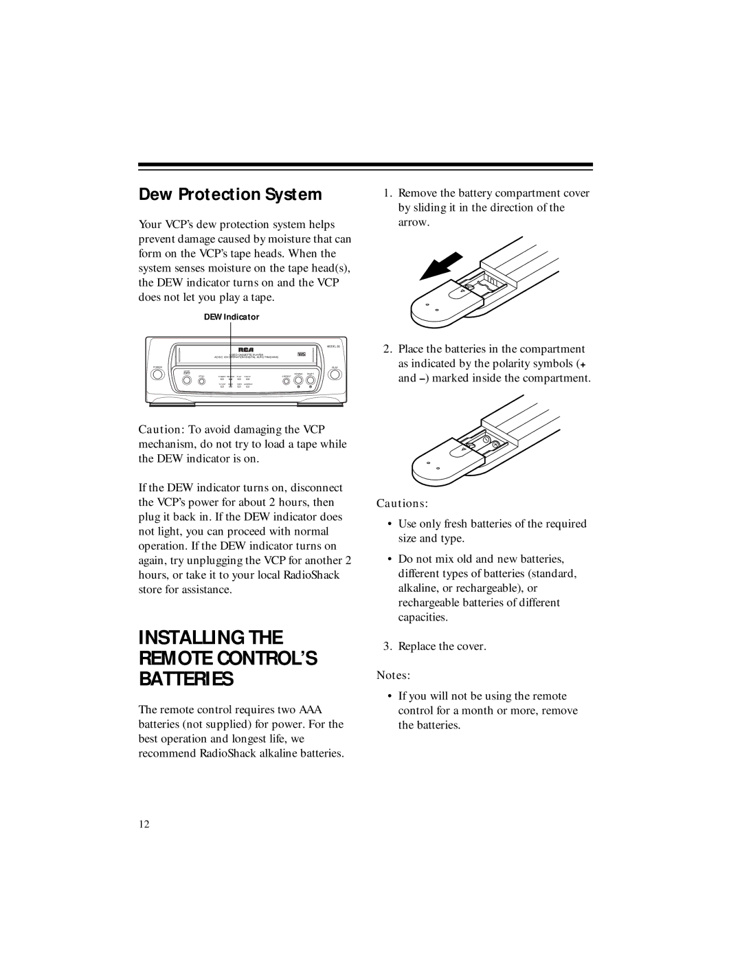 RCA 50, 40 owner manual Dew Protection System, DEW Indicator 