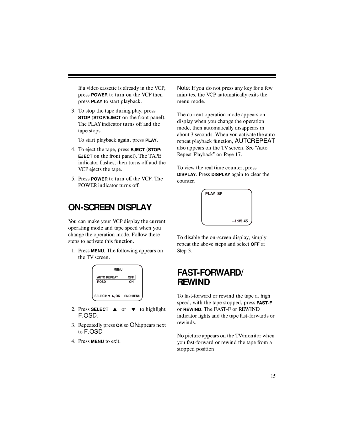 RCA 40, 50 owner manual ON-SCREEN Display, FAST-FORWARD Rewind 