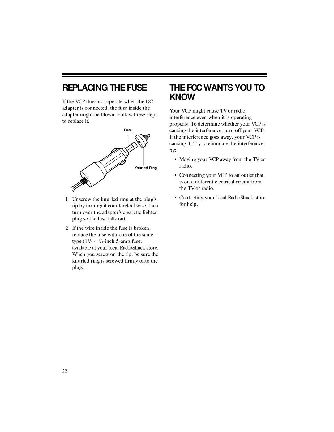 RCA 50, 40 owner manual Replacing the Fuse, FCC Wants YOU to Know 