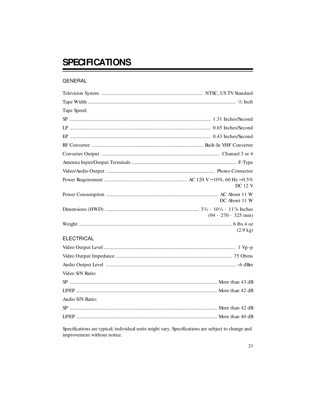 RCA 40, 50 owner manual Specifications, General 