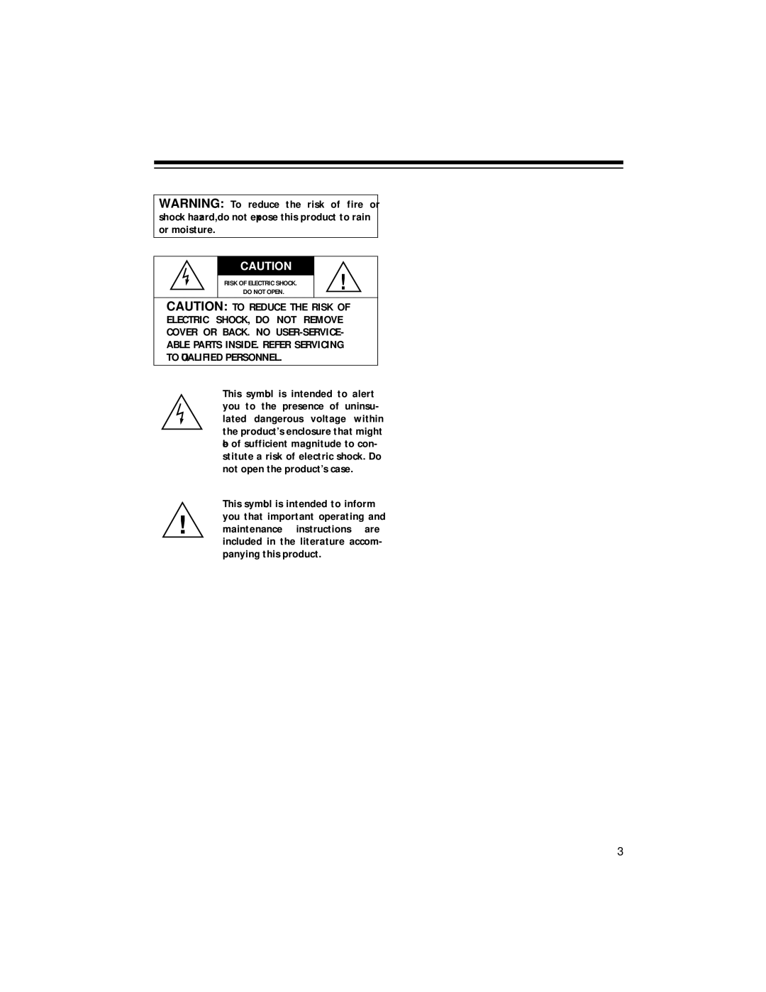 RCA 40, 50 owner manual Risk of Electric Shock Do not Open 