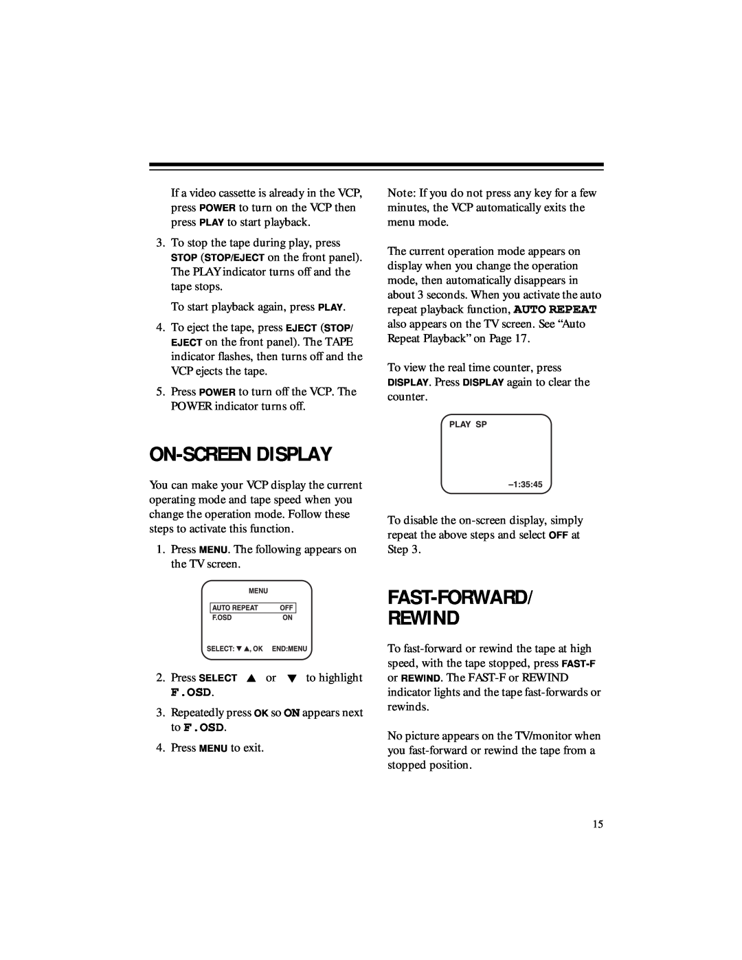 RCA 40, 50 owner manual On-Screendisplay, Fast-Forward Rewind, F.Osd 
