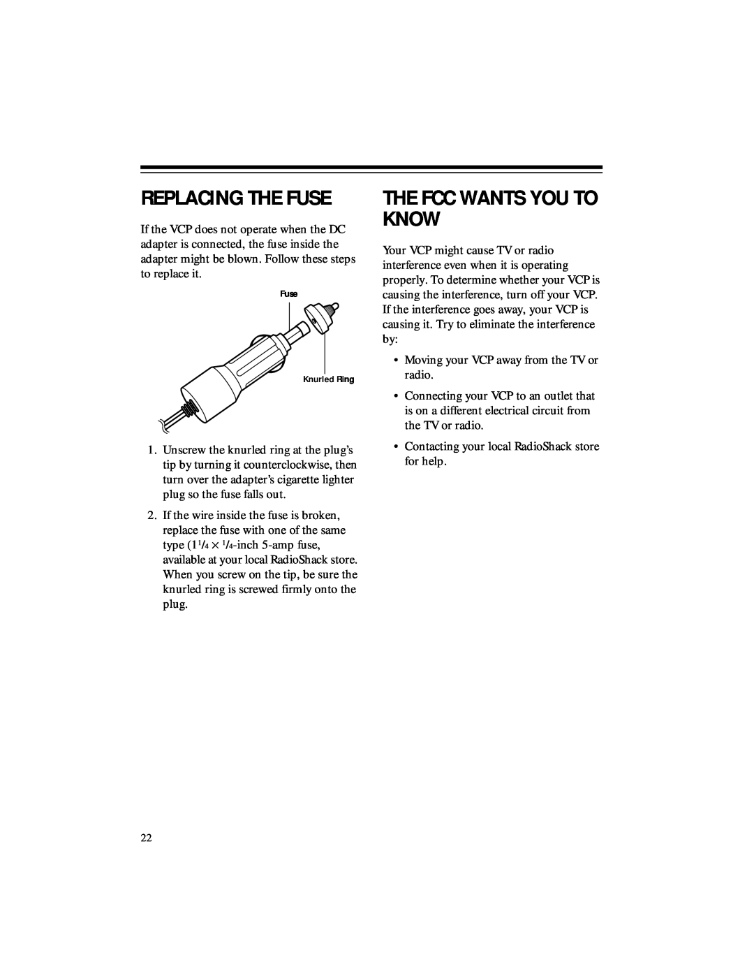 RCA 50, 40 owner manual Replacing The Fuse, The Fcc Wants You To Know 