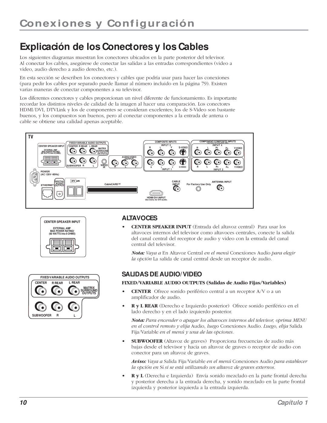 RCA 5000 manual Explicación de los Conectores y los Cables, Altavoces 