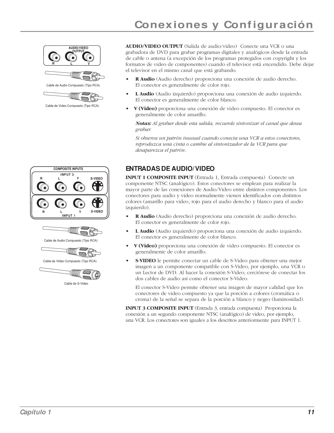 RCA 5000 manual Entradas DE AUDIO/VIDEO 